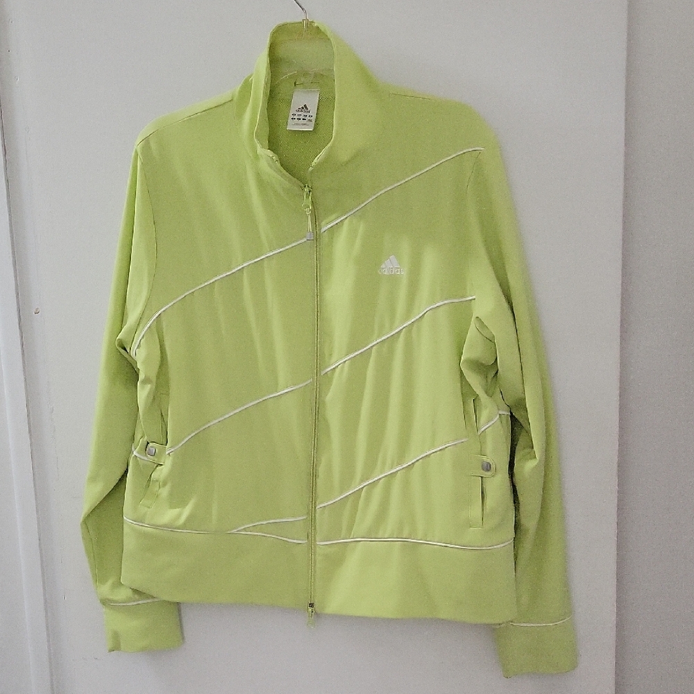 Adidas Vibrant Green/White Diagnal Stripe Zip-Up Jacket Sz 2X